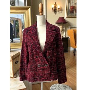 Chicos Red Allure‎ Tweed Plaid Double Breasted Blazer Jacket Size L